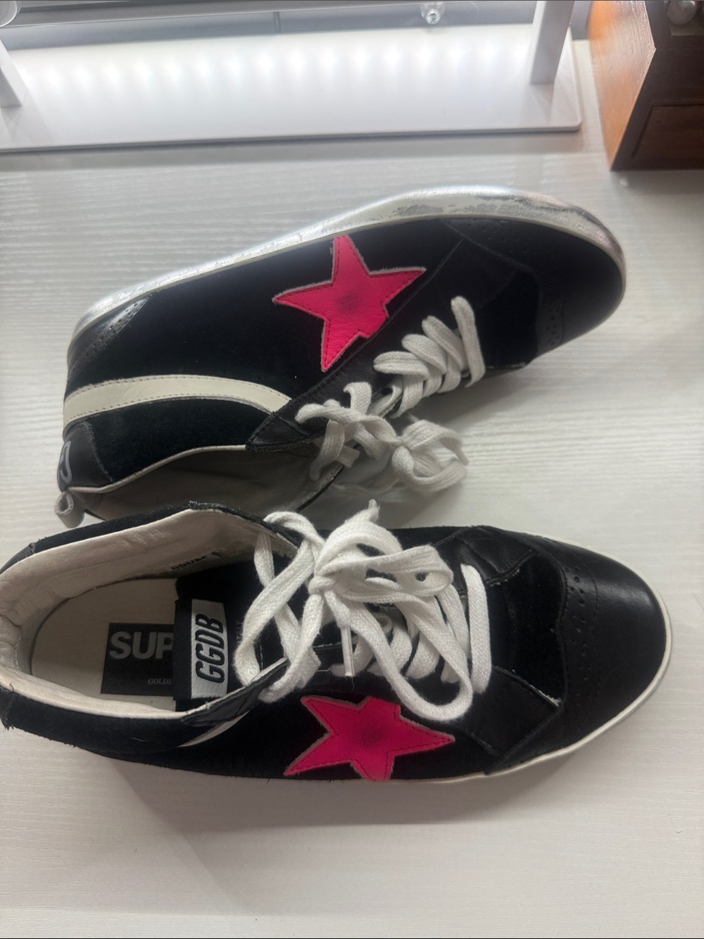 Golden Goose Mid-Star (Black & White w/ Pink star) Size 37